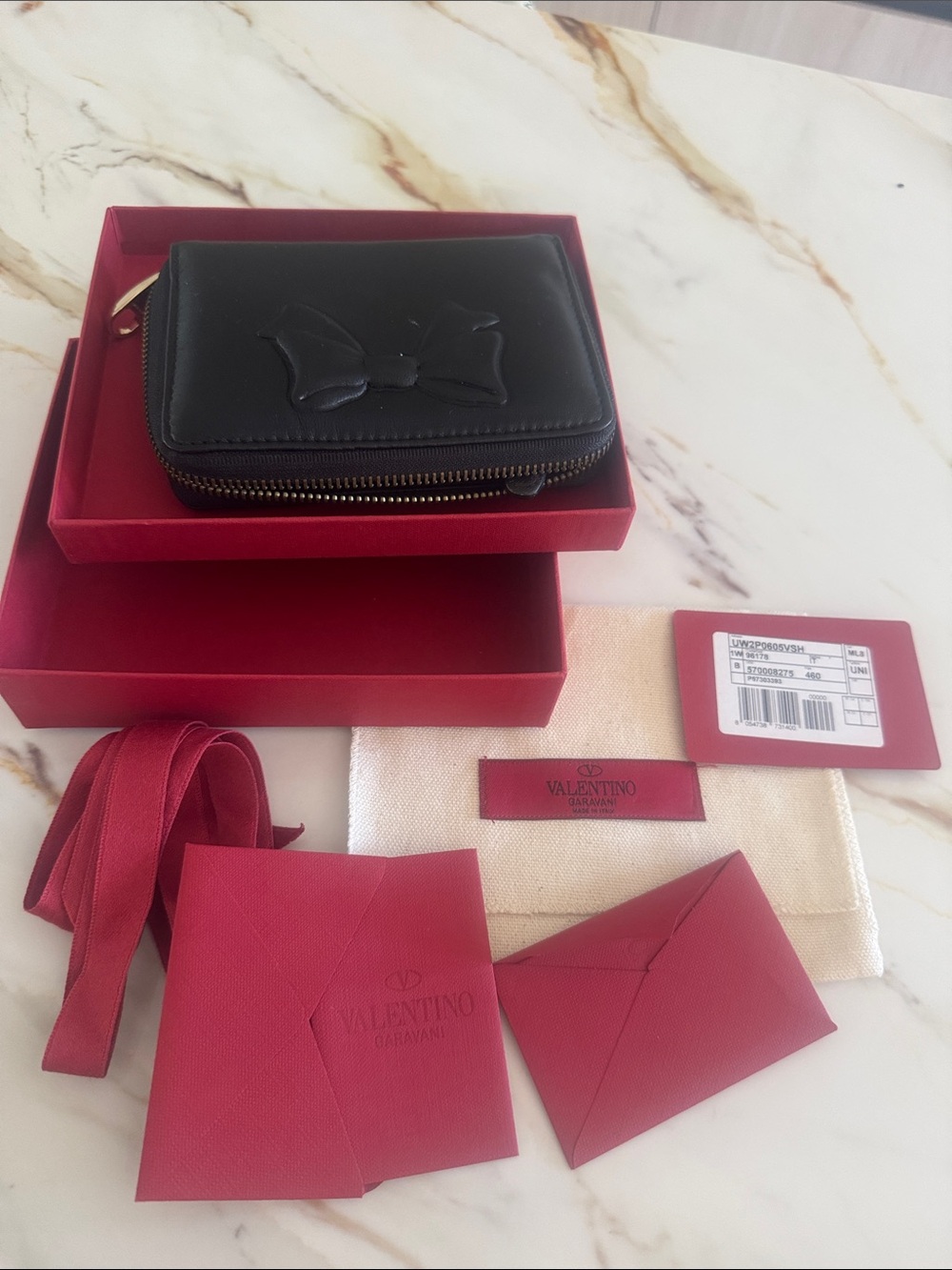 Valentino Black Leather Bow Zip wallet new
